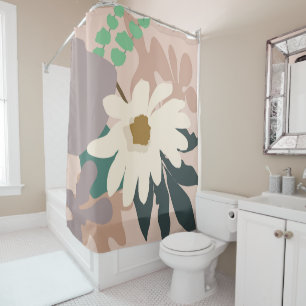 Abstract Daisy Floral Foliage Modern Home Decor Shower Curtain