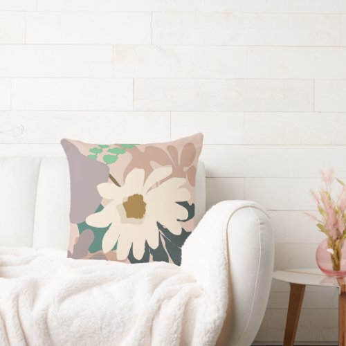 Abstract Daisy Floral Foliage Modern Home Decor  Throw Pillow