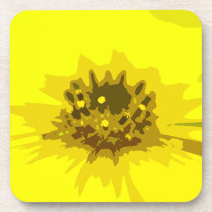 Abstract Daisy Flower in Colorful Vivid Yellow Beverage Coaster