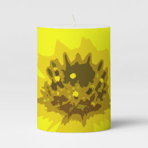 Abstract Daisy Flower in Colorful Vivid Yellow Pillar Candle