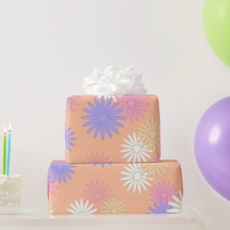 Abstract Daisy Flowers, Peach Fuzz Wrapping Paper