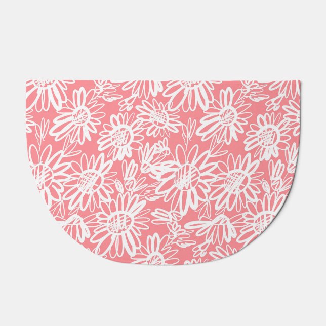 Abstract daisy sketch, monochrome pattern doormat (Front)