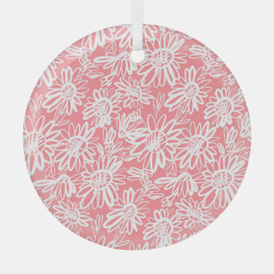 Abstract daisy sketch, monochrome pattern glass ornament