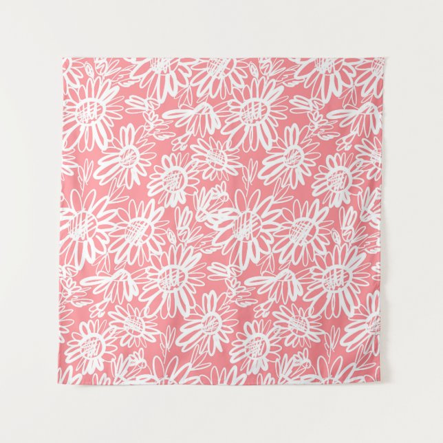 Abstract daisy sketch, monochrome pattern tapestry (Front)