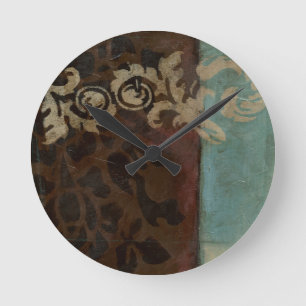 Abstract Damask Tapestry by Jennifer Goldberger Round Clock