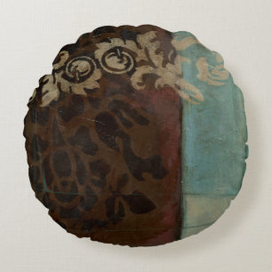 Abstract Damask Tapestry by Jennifer Goldberger Round Pillow