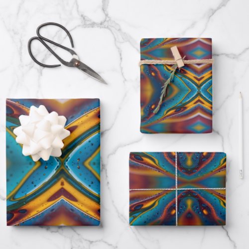 Abstract Dance of Oil on Water Wrapping Paper Sheets