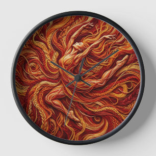 Abstract Dancer Fire Red Thread Art Clocks