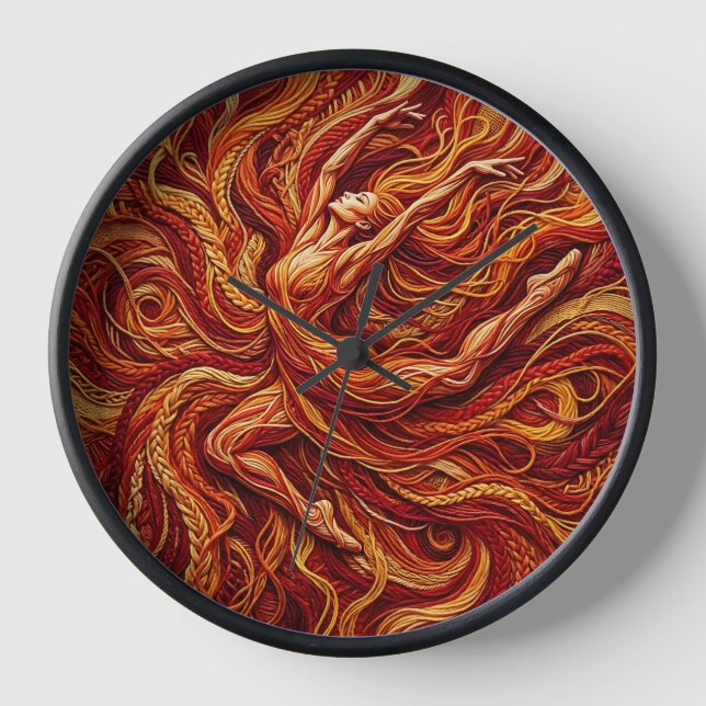 Abstract Dancer Fire Red Thread Art Clocks (Front)