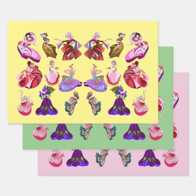 Abstract Dancing ladies dance music Collage art Wrapping Paper Sheets (Set)