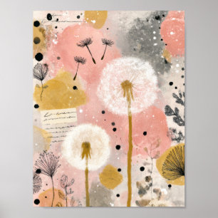 Abstract Dandelion Watercolor Floral Art Poster