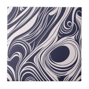 Abstract dark blue and gray liquid swirls design ceramic tile