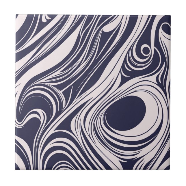 Abstract dark blue and gray liquid swirls design ceramic tile (Front)