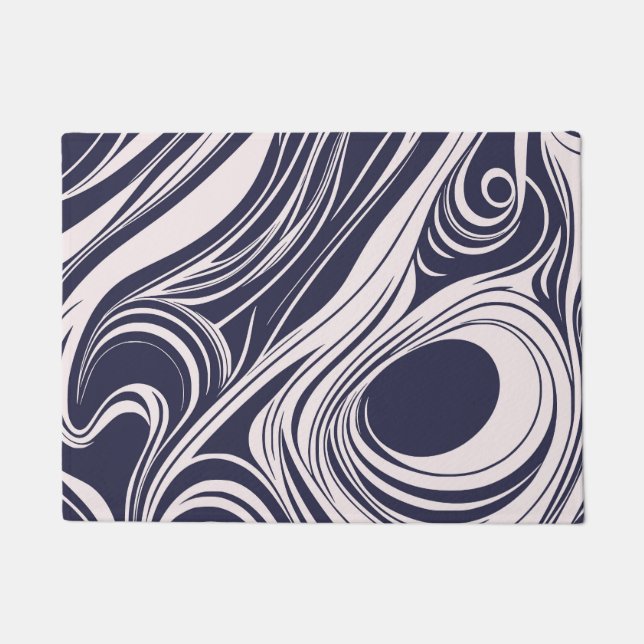 Abstract dark blue and gray liquid swirls design doormat (Front)