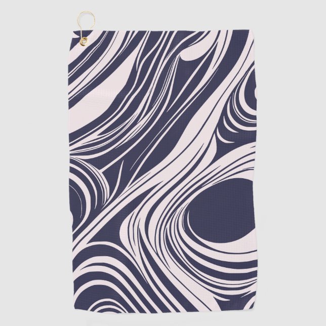 Abstract dark blue and gray liquid swirls design golf towel (Front)