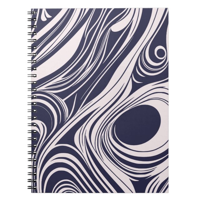 Abstract dark blue and gray liquid swirls design notebook (Front)