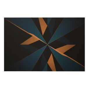 Abstract Dark Blue Brown Geometric Starburst Wood Wall Art