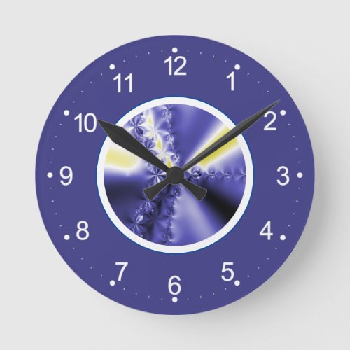 Abstract Dark Blue Fractal Round Clock