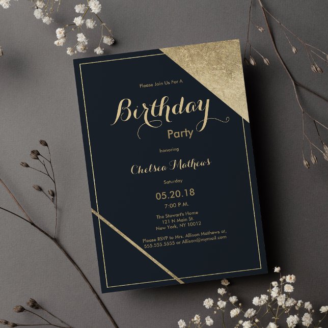 Abstract dark blue gold geometric Birthday Party Invitation (Abstract dark blue gold geometric Birthday Party)