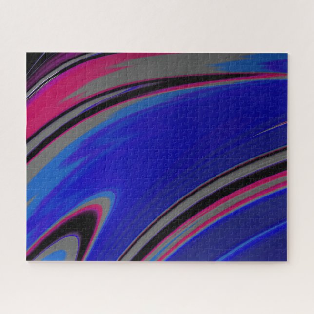 Abstract Dark Blue Gray Magenta Fractal Swirl Jigsaw Puzzle (Horizontal)