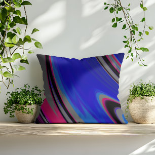 Abstract Dark Blue Gray Magenta Fractal Throw Pillow