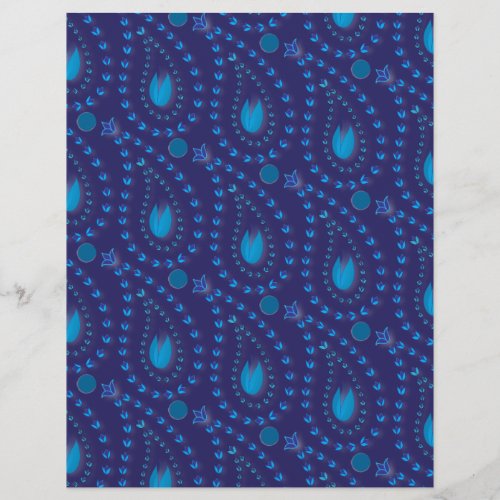 Abstract Dark Blue Paisley Tulip Floral pattern
