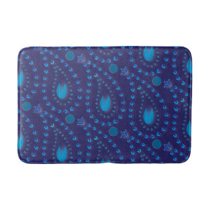 Abstract Dark Blue Paisley Tulip Floral pattern Bathroom Mat