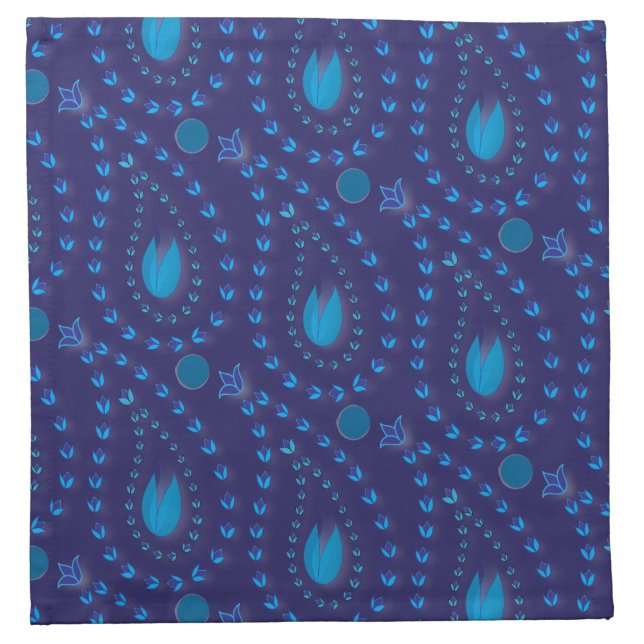 Abstract Dark Blue Paisley Tulip Floral pattern Cloth Napkin (Front)