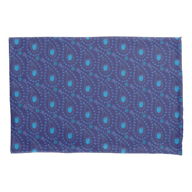Abstract Dark Blue Paisley Tulip Floral pattern Pillow Case (Front)
