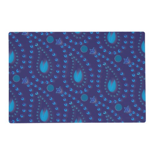 Abstract Dark Blue Paisley Tulip Floral pattern Placemat