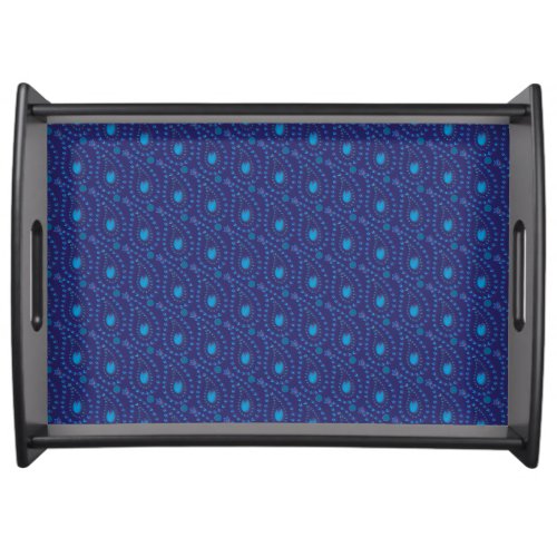 Abstract Dark Blue Paisley Tulip Floral pattern Serving Tray