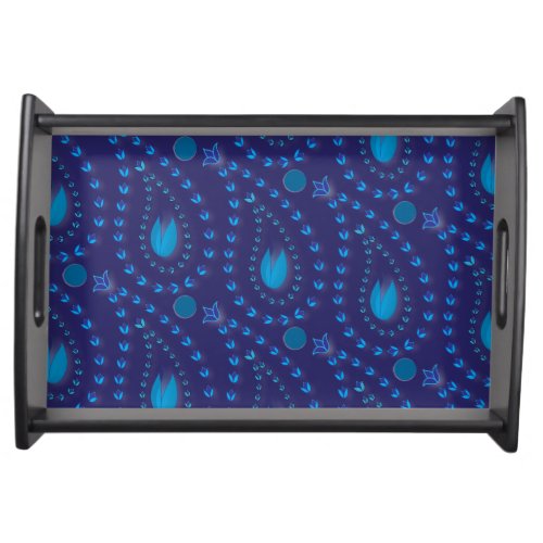 Abstract Dark Blue Paisley Tulip Floral pattern Serving Tray