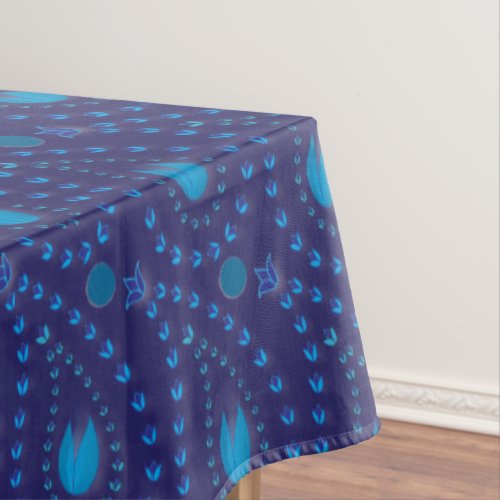 Abstract Dark Blue Paisley Tulip Floral pattern Tablecloth