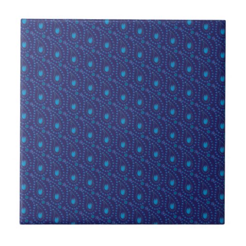 Abstract Dark Blue Paisley Tulip Floral pattern Tile