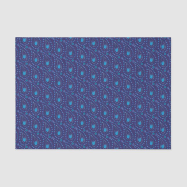 Abstract Dark Blue Paisley Tulip Floral pattern Tissue Paper (Front)