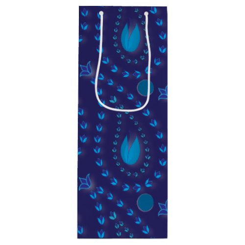 Abstract Dark Blue Paisley Tulip Floral pattern Wine Gift Bag