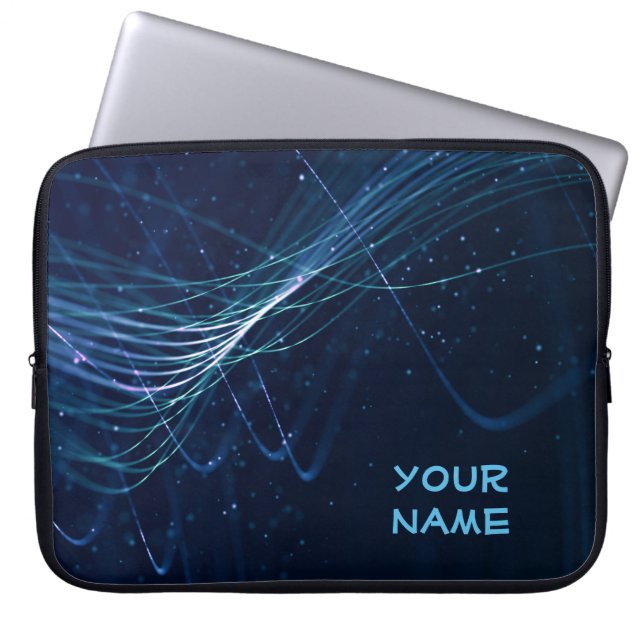 Abstract Dark Blue with Customizable Name Laptop Sleeve (Front)
