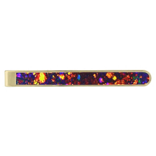 ABSTRACT DARK BLUE YELLOW COLORFUL OPAL PHOTO GOLD FINISH TIE BAR