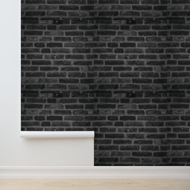Abstract Dark Charcoal Grey Brick Wall Wallpaper (Application)
