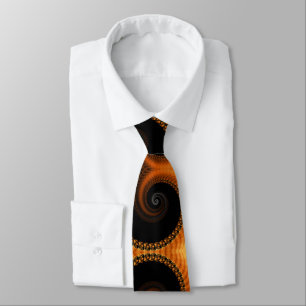 Abstract dark golden orange spiral fractal pattern neck tie