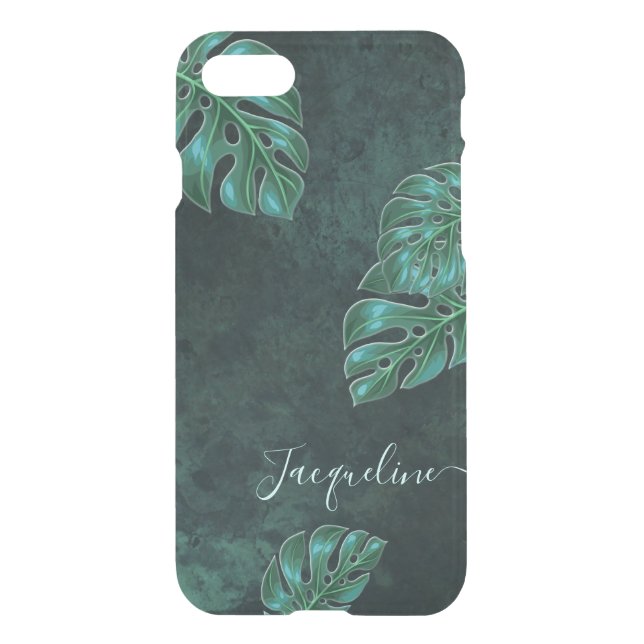 Abstract Dark Green and Monstera Leaves Uncommon iPhone Case (Back)