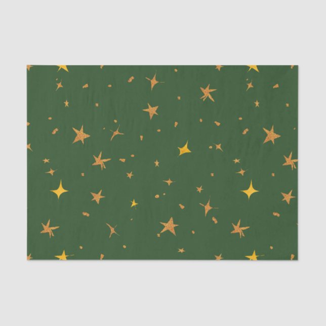 Abstract Dark Green with Golden Stars   Tissue Paper (Front)