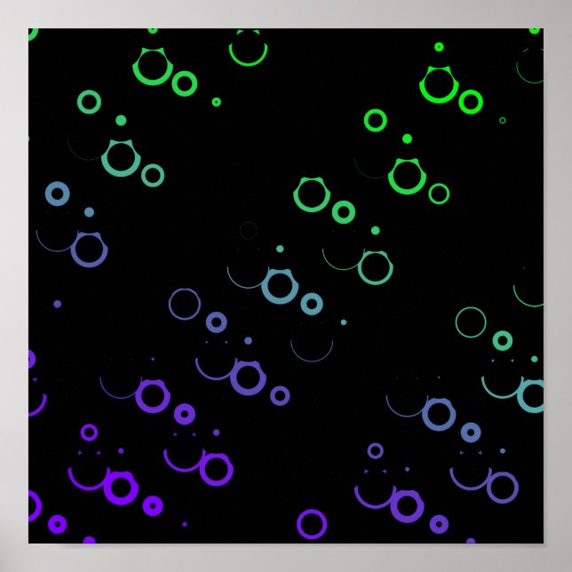 Abstract Dark Neon green purple circles spheres Poster (Front)