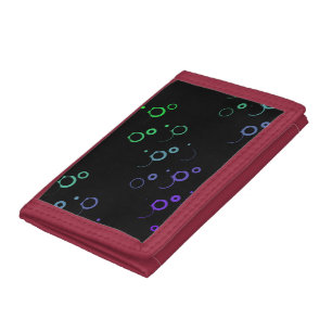 Abstract Dark Neon green purple circles spheres Tri-fold Wallet