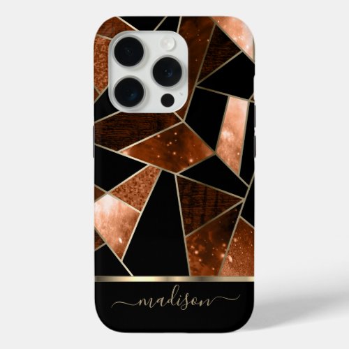 Abstract  Dark Orange Black and Gold Design   iPhone 15 Pro Case