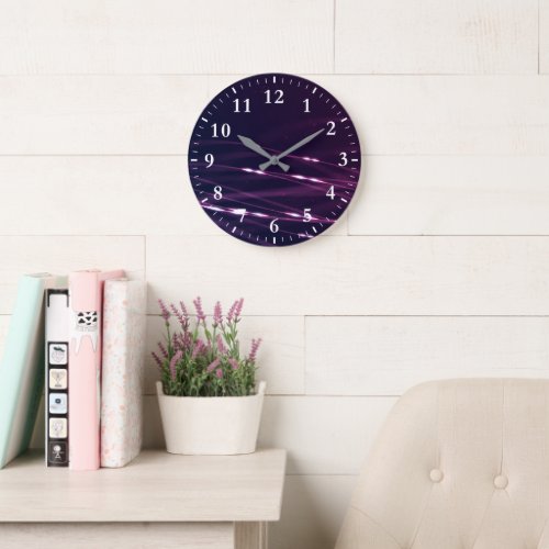 Abstract Dark Purple Lines with White Numerals Large Clock
