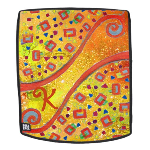 ABSTRACT DECO MONOGRAM Orange  Blue Yellow Swirls Backpack