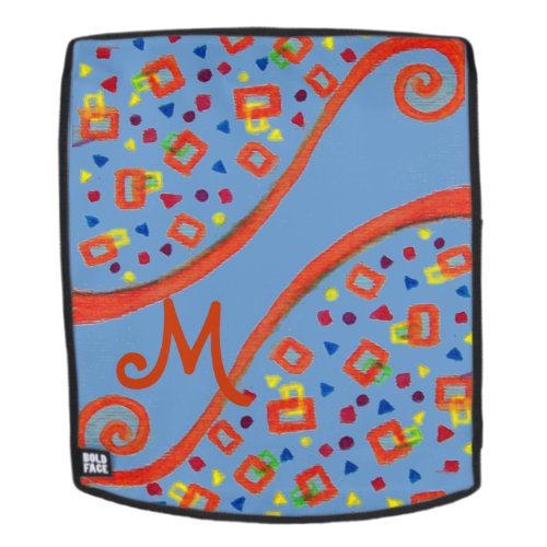 ABSTRACT DECO MONOGRAM Orange  Blue Yellow Swirls Backpack