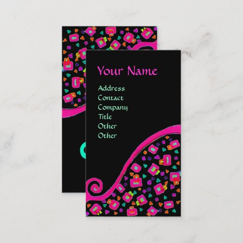 ABSTRACT DECO MONOGRAM Pink Fuchsia Black Blue Business Card