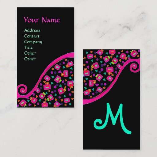 Customizable DECO MONOGRAM , Pink Fuchsia Black Blue Business Cards